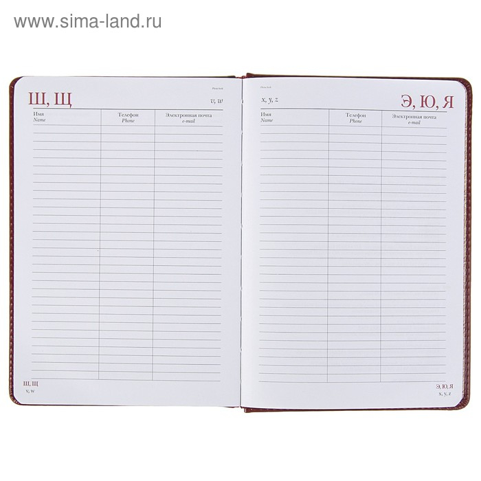 Ежедневник недатированный А5+, 136 листов Sidney Nebraska, твёрдая обложка, искусственная кожа, золотой срез, бордовый