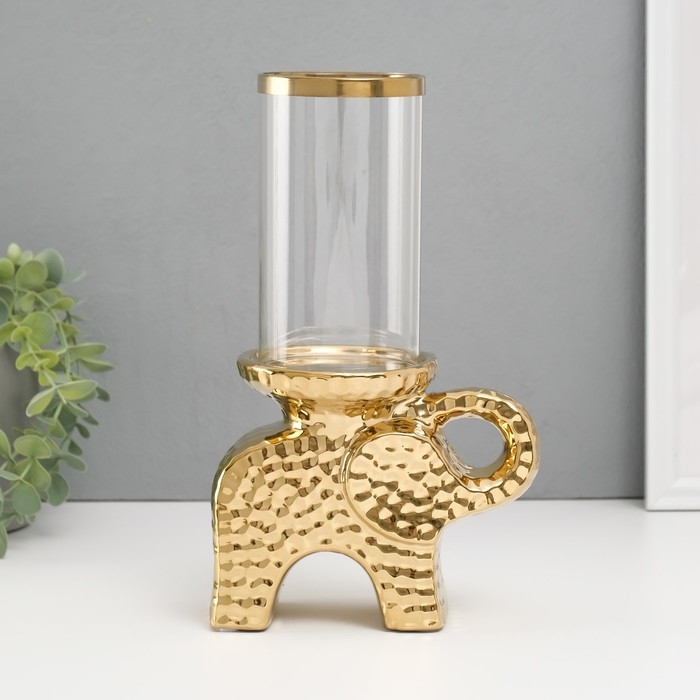 Подсвечник керамика, стекло на 1 свечу Подсвечник керамика, стекло на 1 свечу "Слон" d=8 см золото 16х10х27 см