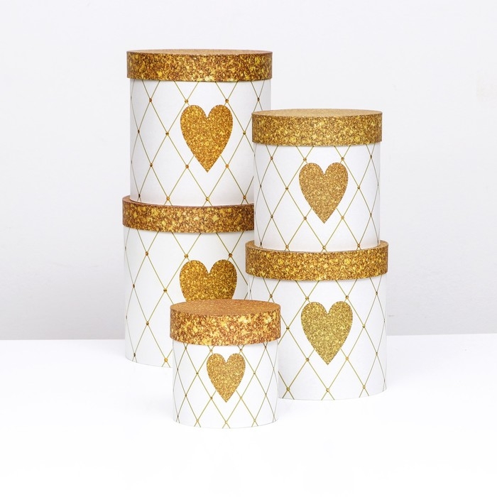 Набор круглых коробок 5в1 "Сердце золотое", 25 &times; 25 ‒15 &times; 15 см
