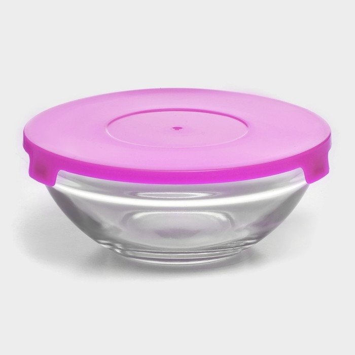 Набор стеклянных салатников с крышками Доляна &laquo;Классика&raquo;, 5 предметов: 100 мл, 200 мл, 300 мл, 400 мл, 850 мл, цвет фиолетовый