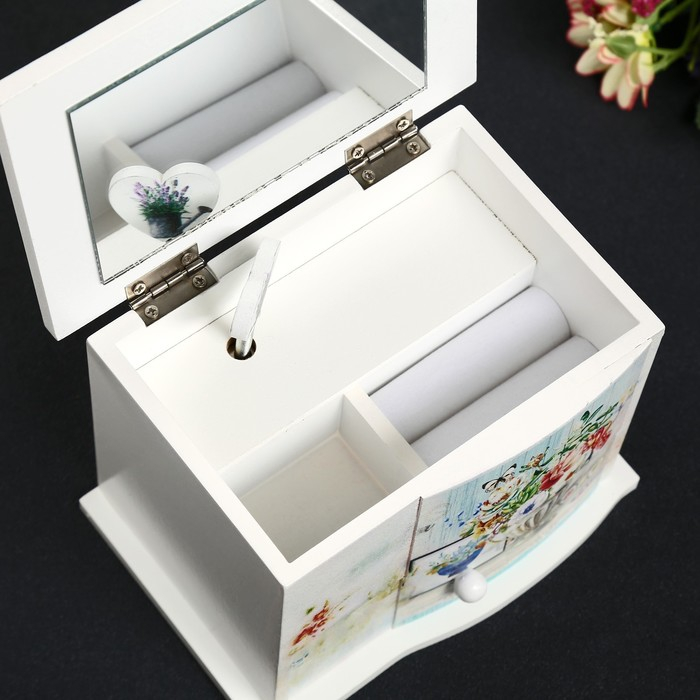 Шкатулка дерево комод 1 ящик музыкальная Шкатулка дерево комод 1 ящик музыкальная "Букет в античной вазе" 11х14,7х10,6 см