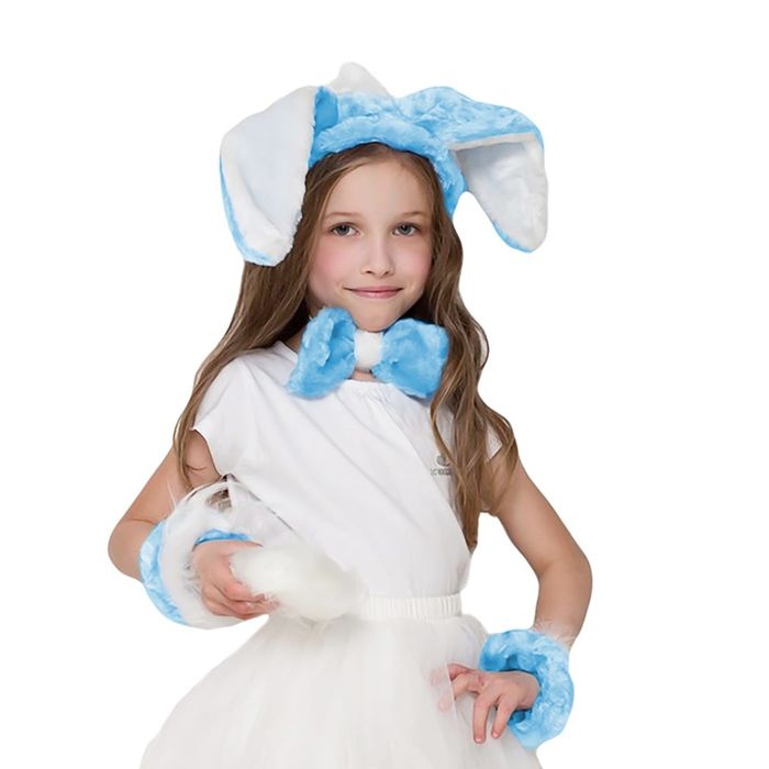 Карнавальный набор «Зайка», повязка с ушками р. 52, бант, нарукавники, цвет голубой МИКС Карнавальный набор «Зайка», повязка с ушками р. 52, бант, нарукавники, цвет голубой МИКС