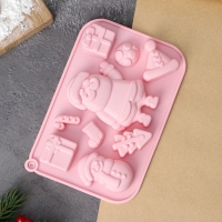 Форма для выпечки новогодняя Доляна &laquo;Новый год&raquo;, 17,5&times;12&times;2,5 см, 9 ячеек, цвет розовый