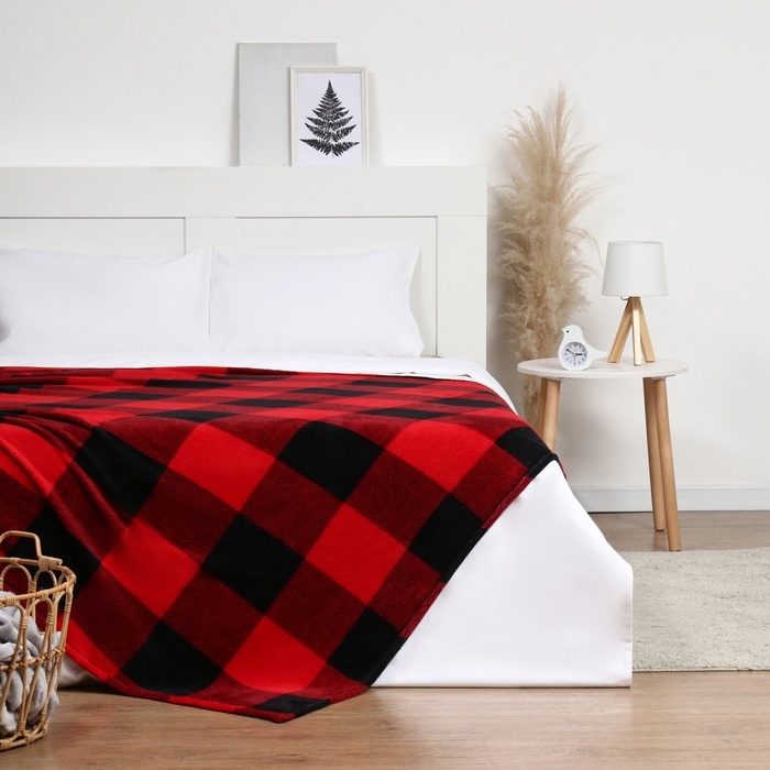 Плед Этель Плед Этель "Клетка черно-красн" 200*220 см,100% п/э, корал-флис 220 гр/м2