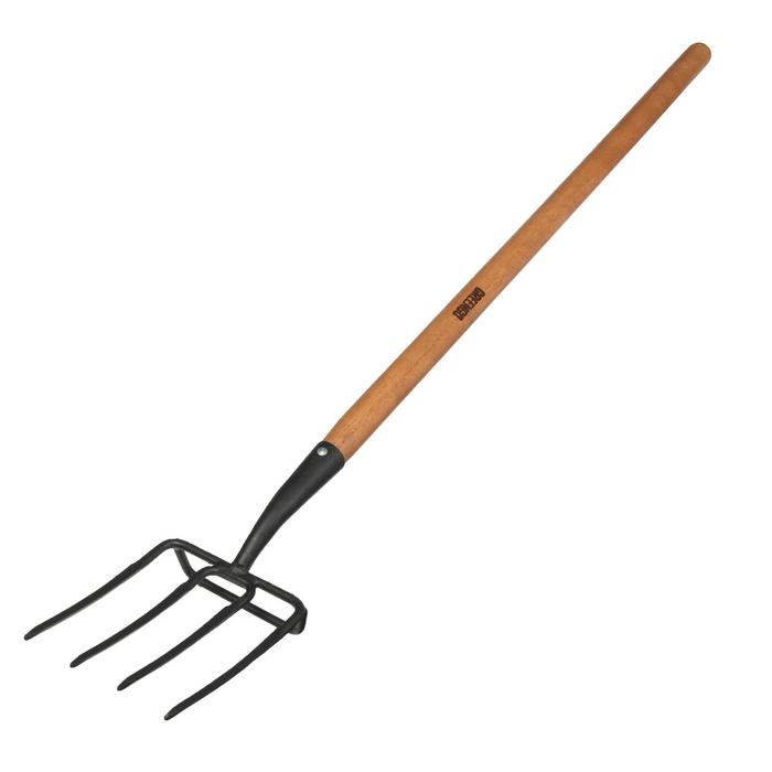 Вилы садово-огородные, 4-рогие, с упором, деревянный черенок, &laquo;Премиум&raquo;, Greengo