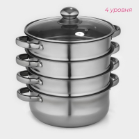 Мантоварка - пароварка из нержавеющей стали Доляна &laquo;Классика&raquo;, d=24 см, 4 уровня (нижний уровень 3,6 л)