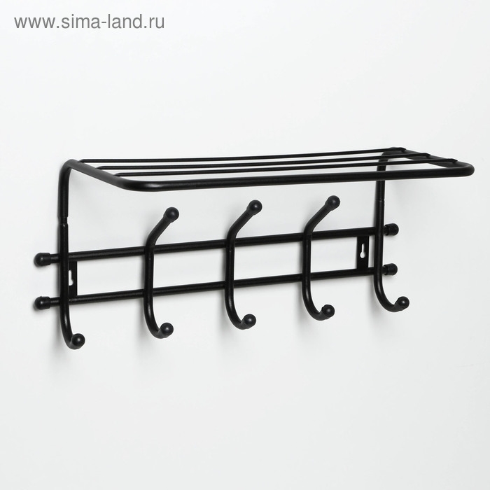Вешалка настенная с полкой &laquo;Комфорт&raquo;, 5 крючков, 41&times;20&times;10 см, цвет чёрный