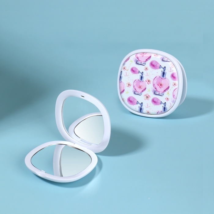 Зеркало складное &laquo;Флаконы&raquo;, 7,5 &times; 7,5 см, цвет розовый/фиолетовый