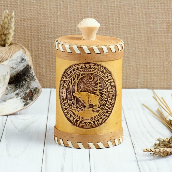 Туес «Медведь», 8×8×12, береста Туес «Медведь», 8×8×12, береста