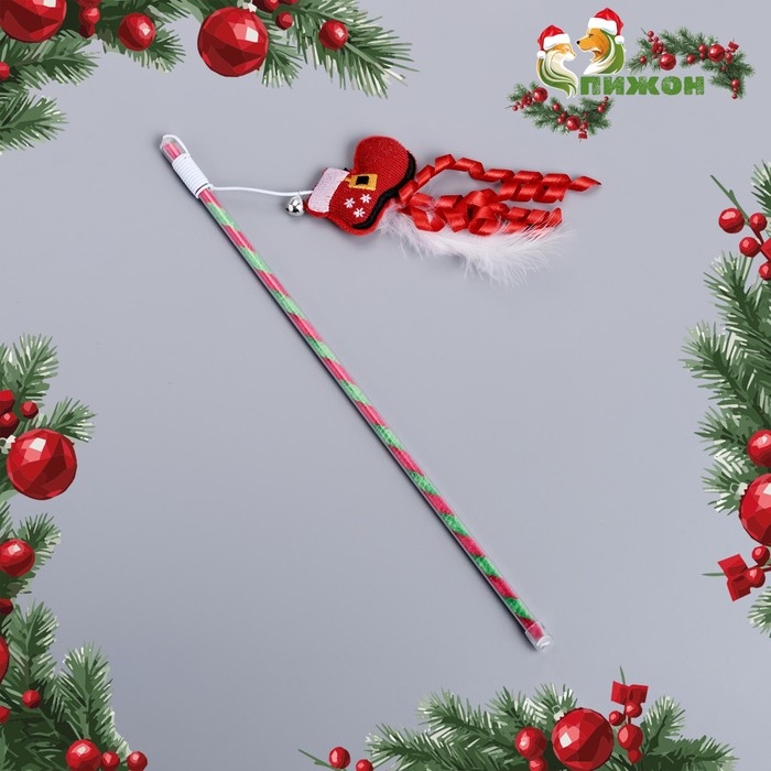 Новый год. Дразнилка-удочка для кошек с бубенчиком Новый год. Дразнилка-удочка для кошек с бубенчиком "Ботинок", 40 см