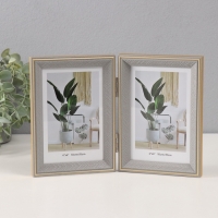 Фоторамка пластик на 2 фото 10х15 см "Галочки на мокко" с золотой обводкой