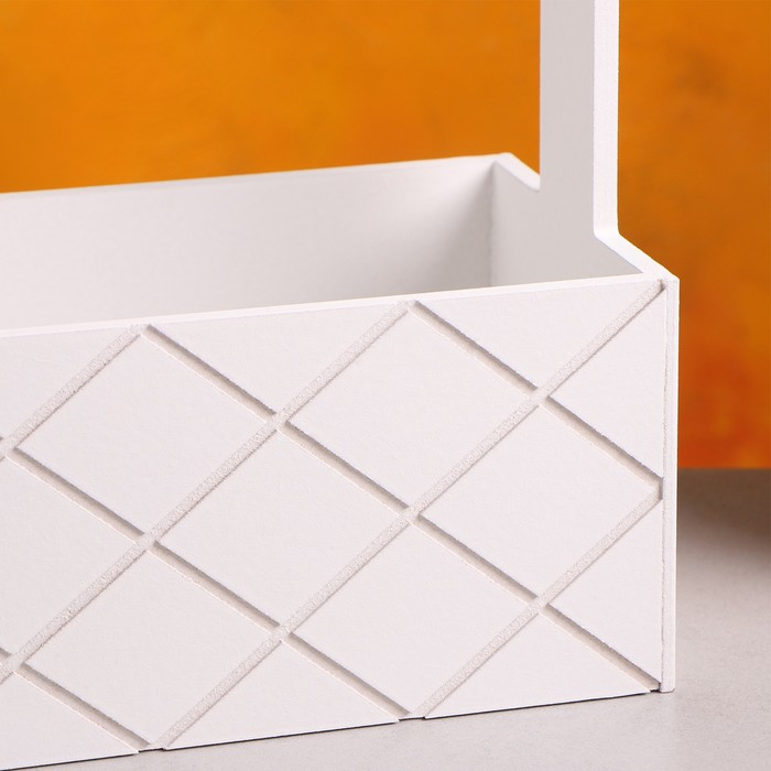 Кашпо деревянное "Эллада большая, сетка", с ручкой, белый, 25&times;12,5&times;10(25) см