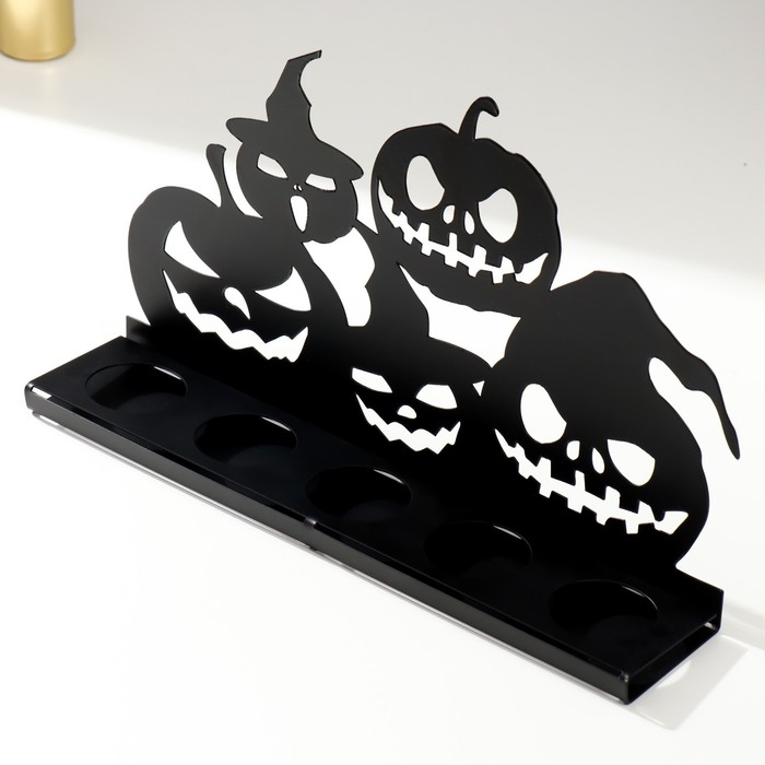 Подсвечник металл на 5 свечей Подсвечник металл на 5 свечей "Хэллоуин. Тыквы" чёрный 12,5х29,5х6 см