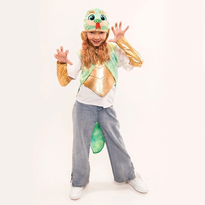 Карнавальный костюм детский &laquo;Новогодний змей&raquo;: жилетка, нагрудник, шапка, нарукавники, рост 116-128 см