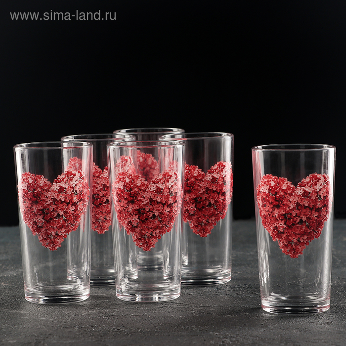 Набор стеклянных стаканов &laquo;Цветочное сердце&raquo;, 230 мл, 6 шт, рисунок МИКС