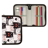 Пенал школьный "Котики", 13 х 19,5 см, на молнии, 1 секция, с наполнением, ткань Пенал школьный "Котики", 13 х 19,5 см, на молнии, 1 секция, с наполнением, ткань