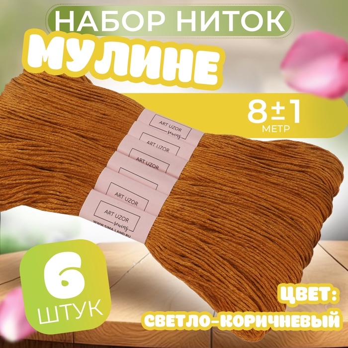 Набор ниток мулине №909, 8 &plusmn; 1 м, 6 шт, цвет светло-коричневый