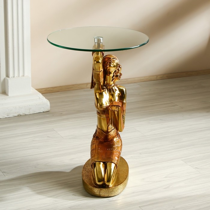 Стол декоративный "Африканка с ребёнком на спине" золото 42х42х64 см