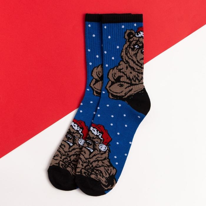 Носки новогодние мужские KAFTAN Носки новогодние мужские KAFTAN "Медведь" размер 41-44 (27-29 см), цвет синий