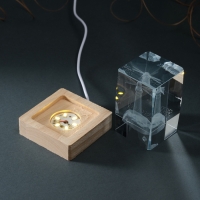 Сувенир стекло подсветка "Прямоугольник. Маяк" подставка дерево, USB 7х7х10