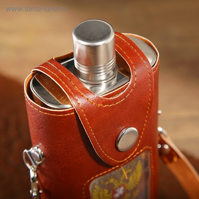 Фляжка для алкоголя и воды, 330 мл, "Россия", нержавеющая сталь, чехол, подарочная