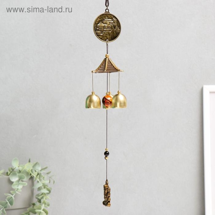 Музыка ветра металл "Будда на монете" 3 колокольчика 45 см
