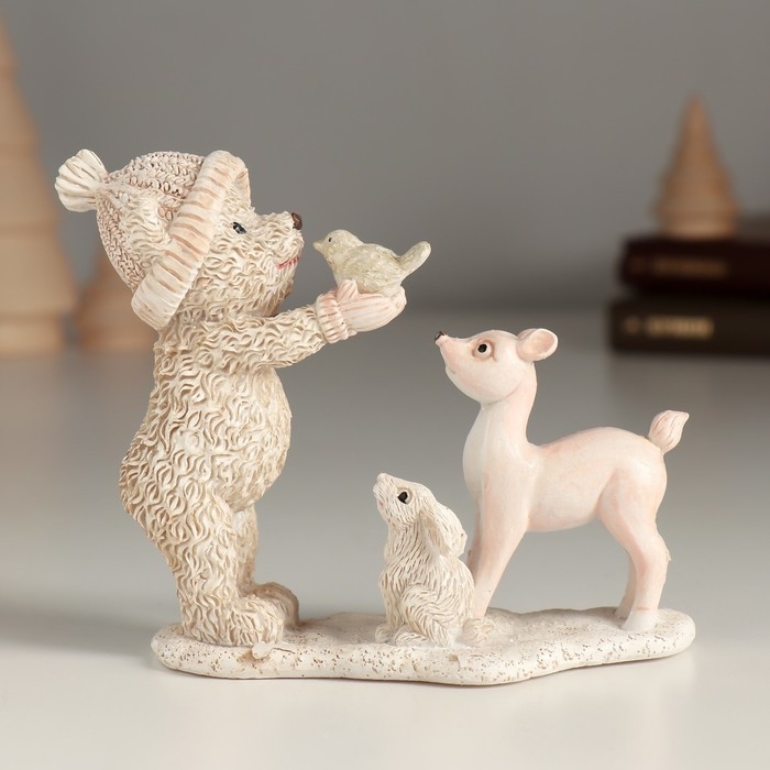 Сувенир полистоун "Знакомство лесных друзей" 12х4,5х9,5 см