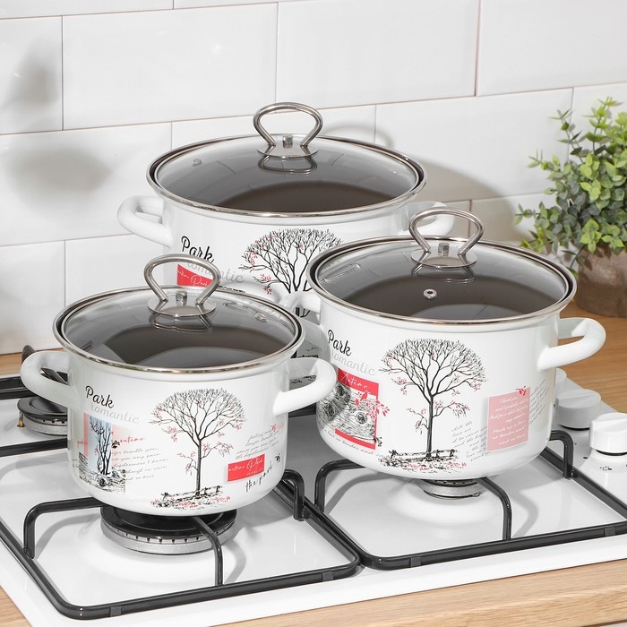 Набор кастрюль &laquo;Осенний парк. Люкс&raquo;, 3 предмета: 2,4 л, 3,4 л ,5 л, крышки, индукция