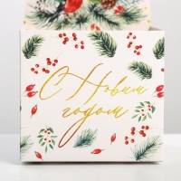 Коробка новогодняя для мини-букетов &laquo;С новым годом&raquo;, снегири, 12 х 17 х 10 см, Новый год