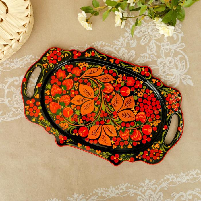 Поднос &laquo;Хохлома&raquo;, средний, ручная роспись, микс