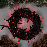 Гирлянда &laquo;Нить&raquo; 10 м, IP44, УМС, тёмная нить, 100 LED, свечение красное, 220 В