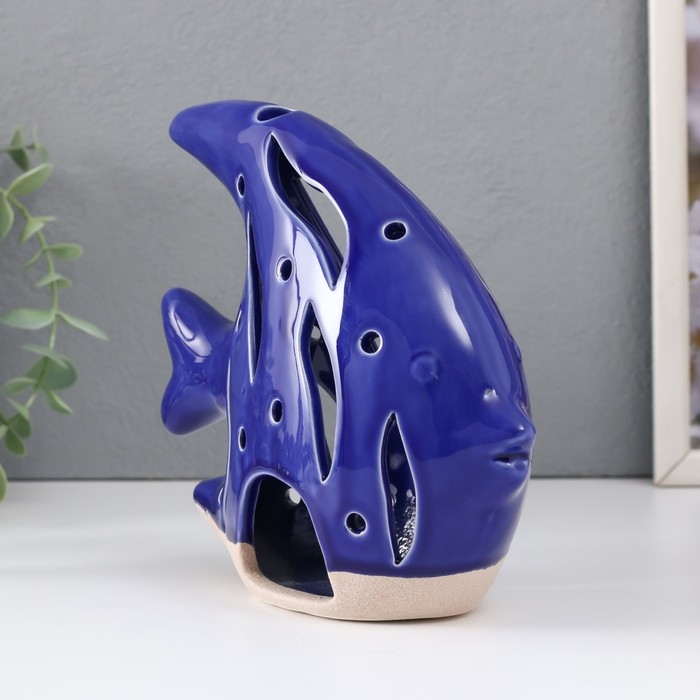 Подсвечник керамика Подсвечник керамика "Рыба Скалярия" песочно-синий 18,3х7,3х16 см