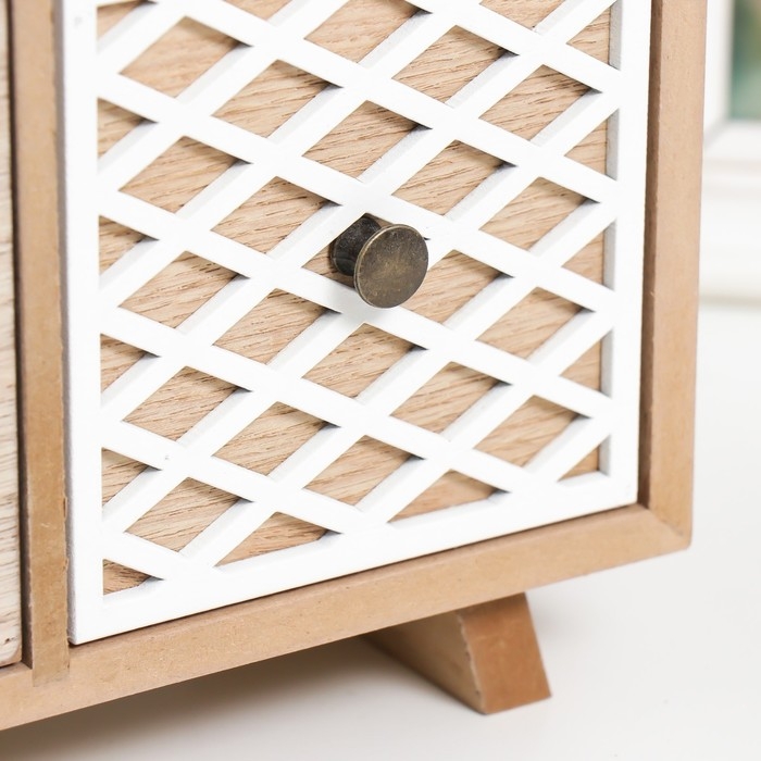 Шкатулка дерево комод 4 ящика Шкатулка дерево комод 4 ящика "Сетка" бежево-белая 10х22,3х24,8 см