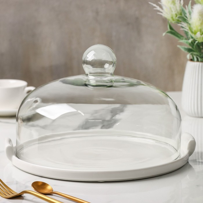 Блюдо керамическое с крышкой-клош для десертов Valencia, 28×25×17 см, цвет белый Блюдо керамическое с крышкой-клош для десертов Valencia, 28×25×17 см, цвет белый