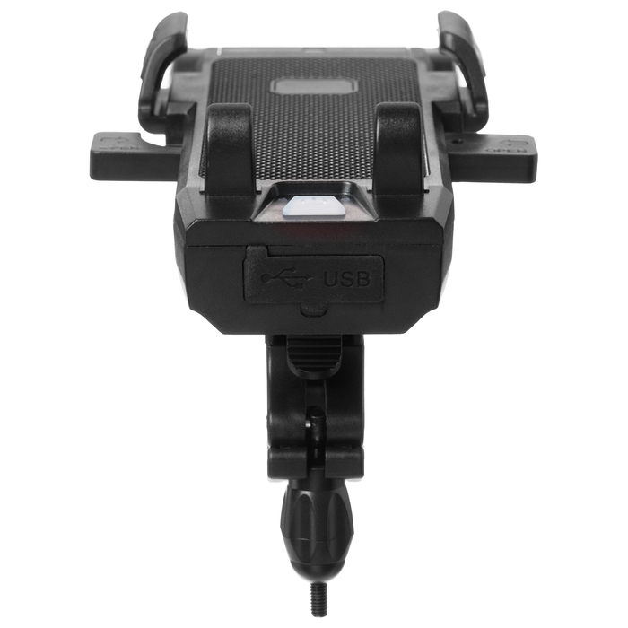 Держатель на руль для телефона с функциями: фонарик, звуковой сигнал, power bank Держатель на руль для телефона с функциями: фонарик, звуковой сигнал, power bank