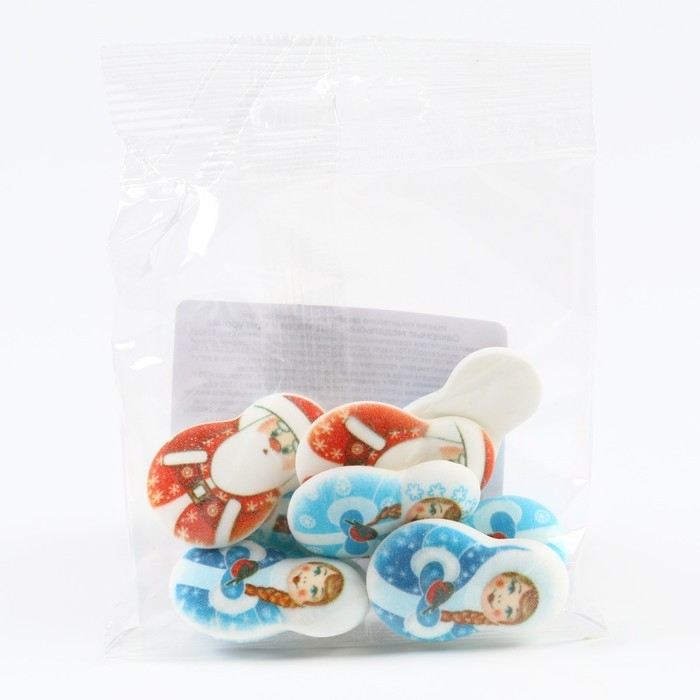 Новый год! Посыпка медальоны сахарная с картинкой микс: &laquo;Дед Мороз и Снегурочка&raquo;, для декора капкейков, торта, напитков, 20 гр