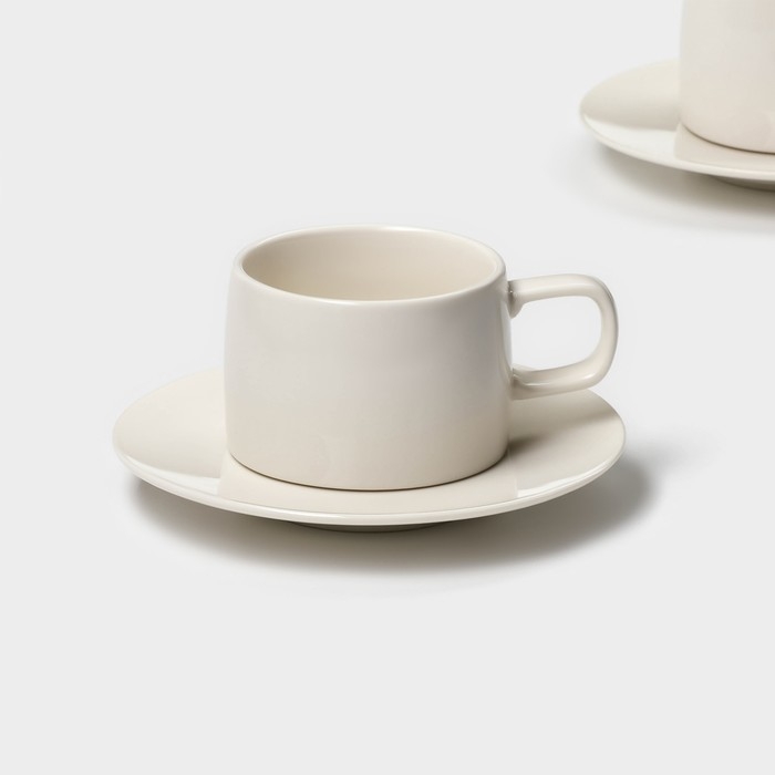Набор керамический кофейный Magistro Whitewarm, 4 предмета: чашка 250 мл, блюдце d=15,5 см Набор керамический кофейный Magistro Whitewarm, 4 предмета: чашка 250 мл, блюдце d=15,5 см