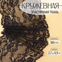 Кружевная эластичная ткань, 180 мм &times; 2,7 &plusmn; 0,5 м, цвет чёрный