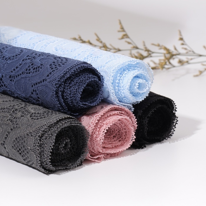 Кружевная эластичная ткань &laquo;Узоры&raquo;, 175 мм &times; 2,7 &plusmn; 0,5 м, цвет чёрный