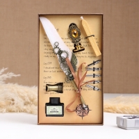 Набор подарочный 5в1 "Стимпанк": перьевая ручка белая, чернила, наконечники, печать, воск