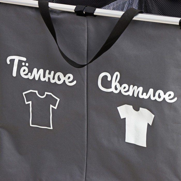 Корзина для белья Доляна Color, складная, двойная, 61×36×57 см, цвет серый Корзина для белья Доляна Color, складная, двойная, 61×36×57 см, цвет серый