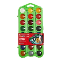 Акварель медовая 24 цвета, ЗХК "Цветик", без кисти, зеленый пластиковый футляр, 27421677