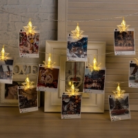 Гирлянда &laquo;Нить&raquo; 4.5 м с насадками &laquo;Прищепки-звёзды&raquo;, IP20, прозрачная нить, 20 LED, свечение тёплое белое, 220 В