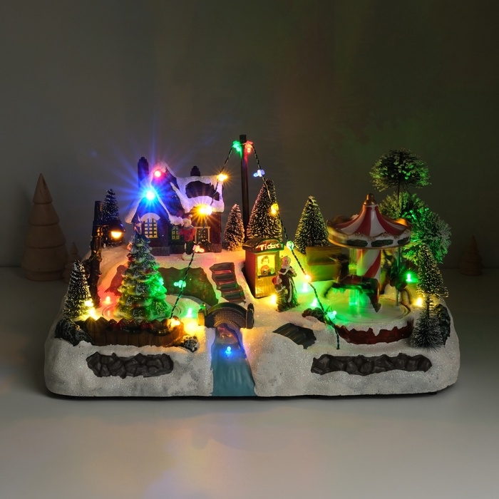 Сувенир пластик световой Сувенир пластик световой "Карусель у ёлочки" крутится 35х20х19 см