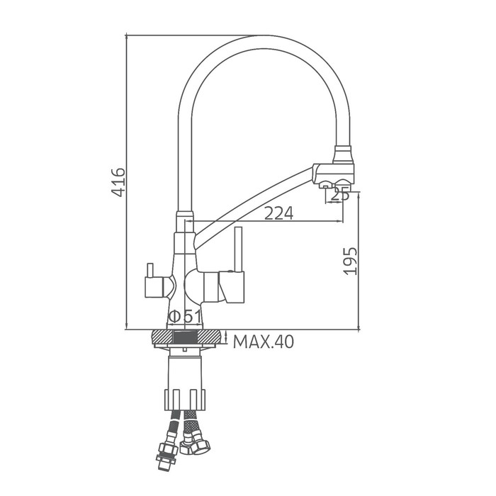 Cмеситель для кухни Accoona A5179F-13, однорычажный, выход для питьевой воды, черный, хром