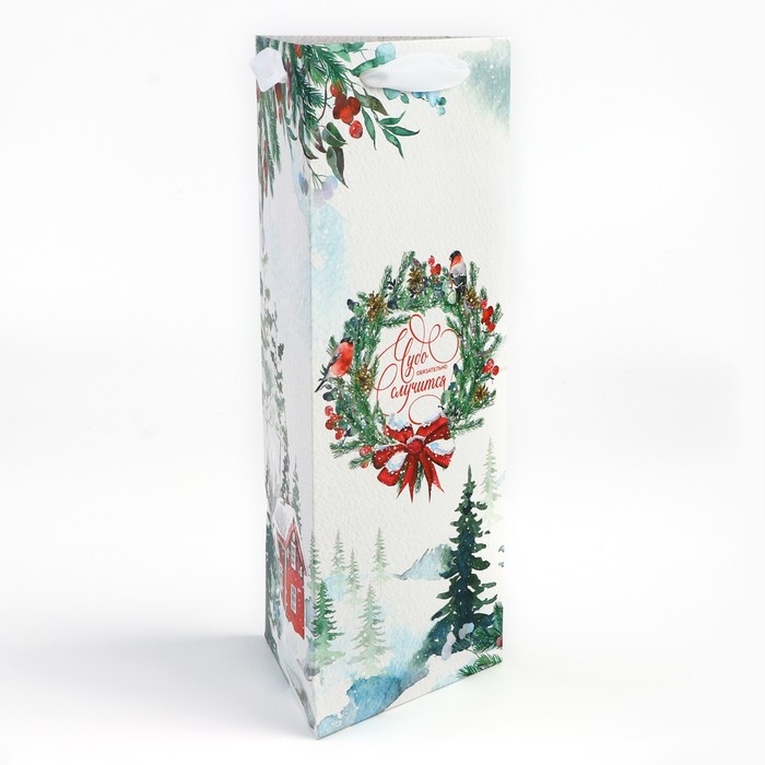 Пакет под бутылку, треугольный &laquo;Чудо&raquo;, 13 х 32 х 11.3 см, Новый год