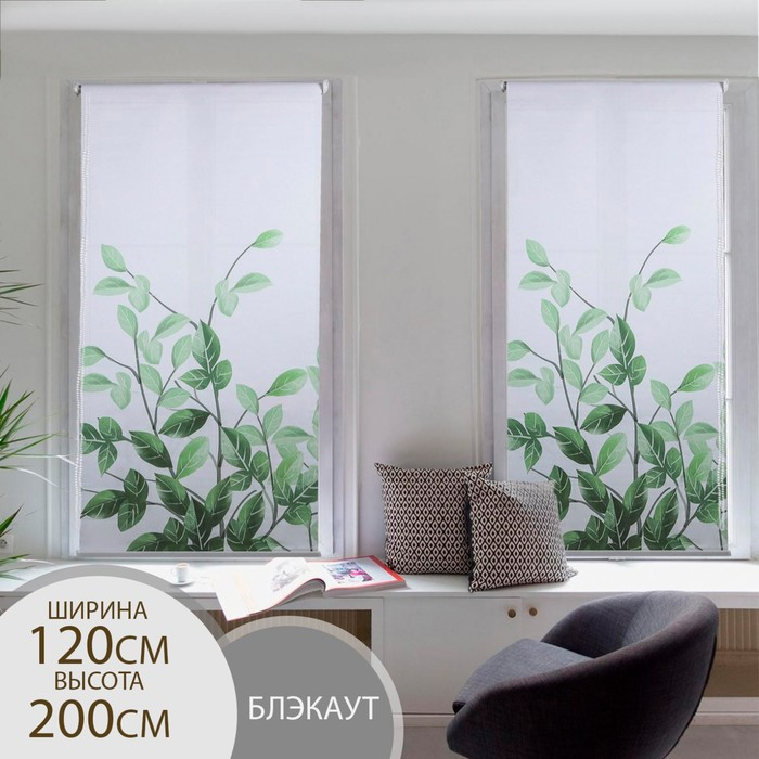 Штора рулонная &laquo;Ветви&raquo;, блэкаут, 120&times;200 см, цвет белый
