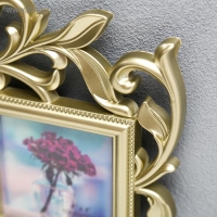 Фоторамка пластик на 5 фото 10х15 см, 10х10 см "Флористика" золотая 40х36 см