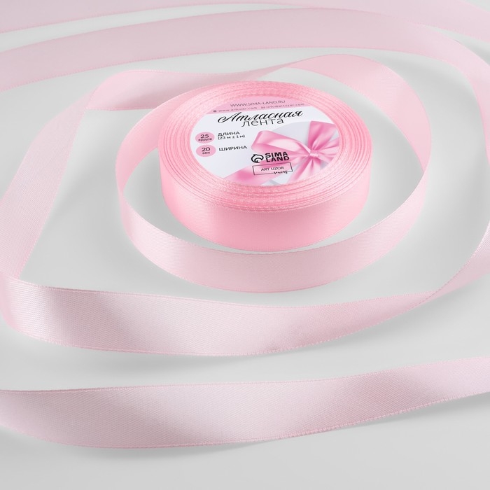 Лента атласная, 20 мм × 23 ± 1 м, цвет пастельно-розовый №43 Лента атласная, 20 мм × 23 ± 1 м, цвет пастельно-розовый №43