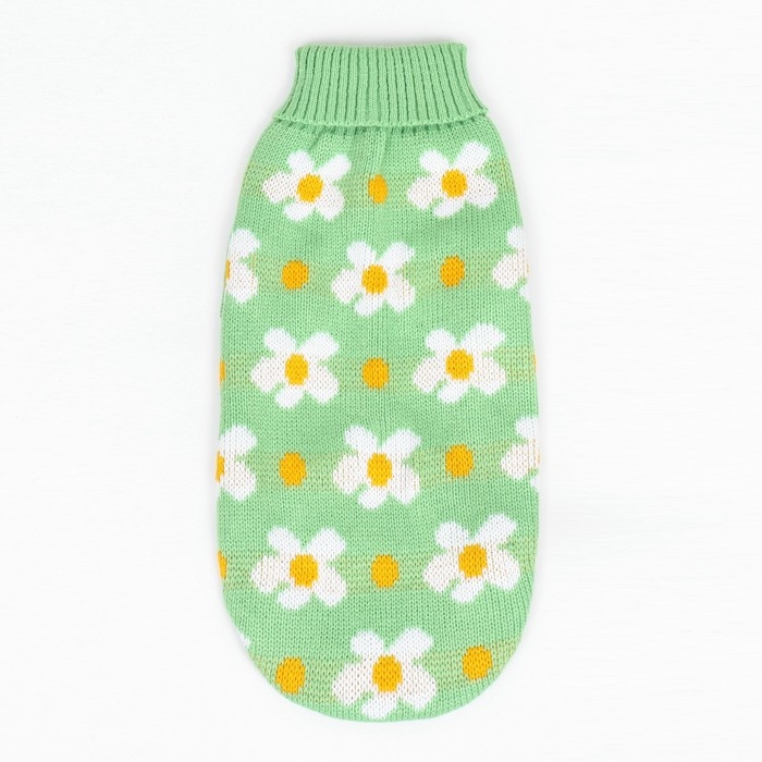 Свитер "Ромашки", размер  2XL (ДС 41, ОШ 41, ОГ 36-60 см), зелёный